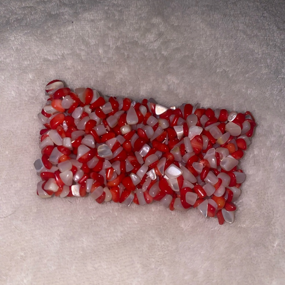 Red Bamboo Coral and Mother of Pearl wide stretch Bracelet